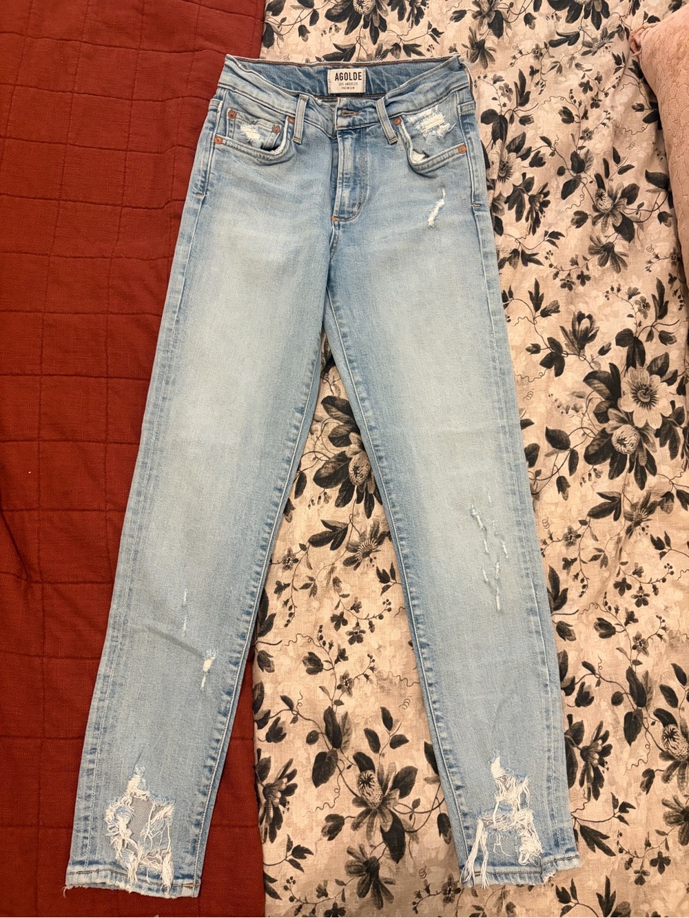 Agolde Light Blue Skinny High-Rise Distressed Jeans